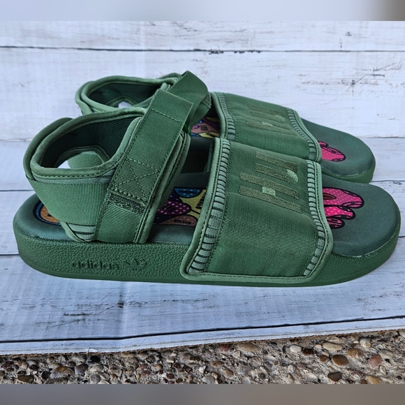 Pharrell x adidas Adilette 2.0 Sandals Hu Tribe Green Mesh Band Sz  8 Streetwear main image 9